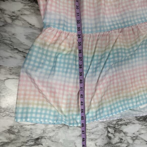 Storia Pastel Gingham Rainbow Midi Dress Size Medium Tired Ruffle - Picture 8 of 9